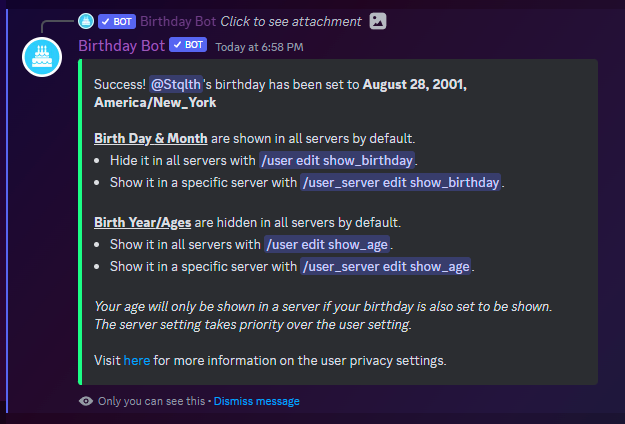 Setting Your Birthday | BirthdayBot